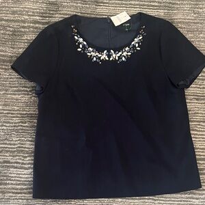 J. Crew Factory Navy Blue Embellished Blouse/ Sz 14 NWT